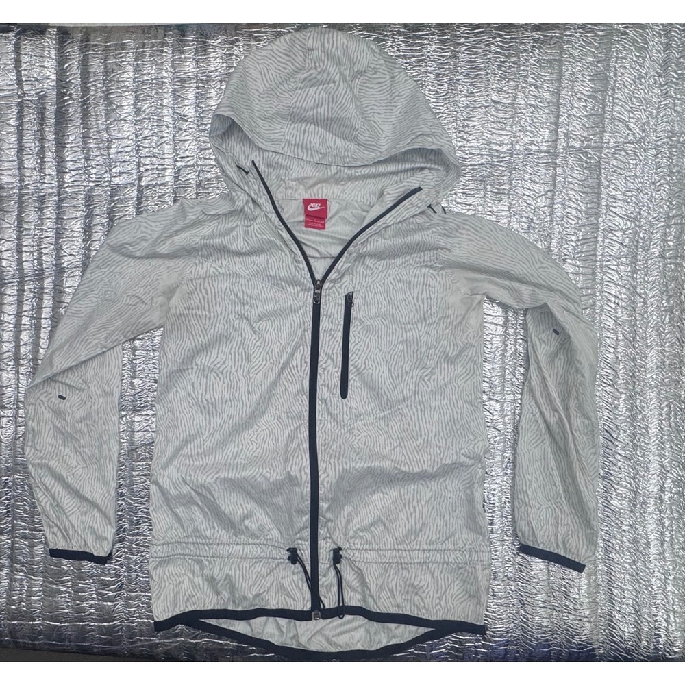 Nike Sportswear Windrunner Jacket White Grey Tiger Stripe Print Womens Small
